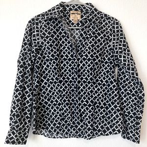 Christine Investments Petites Non-Iron black and white button up shirt
